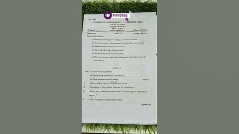 9th class SA1 social question paper 2024 #question paper #study #education #viral#exam #social #9th