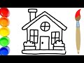 House Drawing, Painting and Colouring for kids|| Cute House drawing step by step||