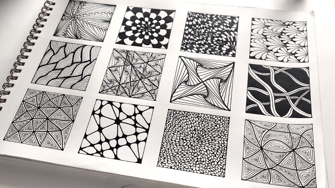 12 Easy zentangle Patterns || 12 mandala patterns || Doodle Patterns ...