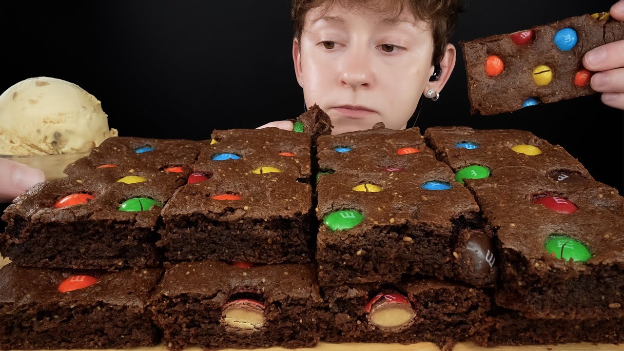 ASMR Peanut Butter M&M Candy Brownies & Candy Ice Cream | VNM ASMR Dessert Mukbang Eating Sounds 먹방