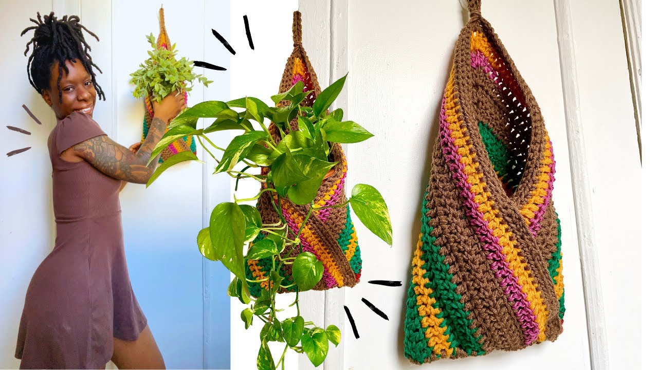 Это практичный 1-часовой проект по вязанию крючком *Корзина для подвешивания*