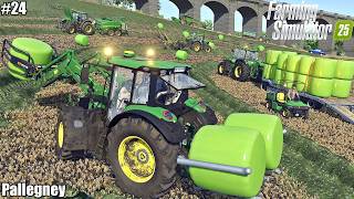 Making and Loading Wrapped Alfalfa Bales | FS25 | Pallegney | 24
