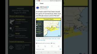 New York, Connecticut, Rhode Island Tornado Watch 8-27-20
