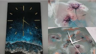 Glow in the dark night beach resin clock and floral decals clock || resin art