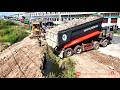 Massive Hyundai Dump Trucks Dumping Soil Huge Size Landfill And Using Skills Dozer Pushing Soil