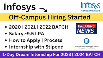 Infosys Breaking News | Off-Campus Drive 2022-2020 BATCH | 1 Day Internship 2023 | 2024 BATCH Apply
