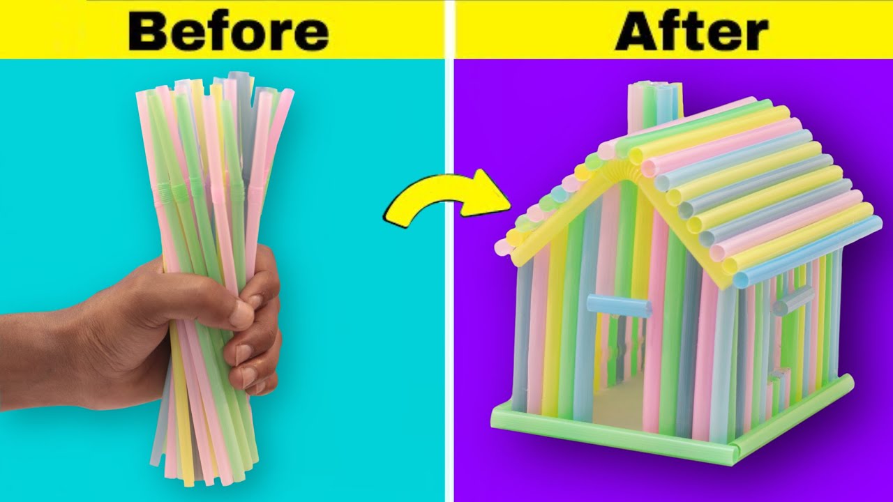 Diy mini house from drinking straw