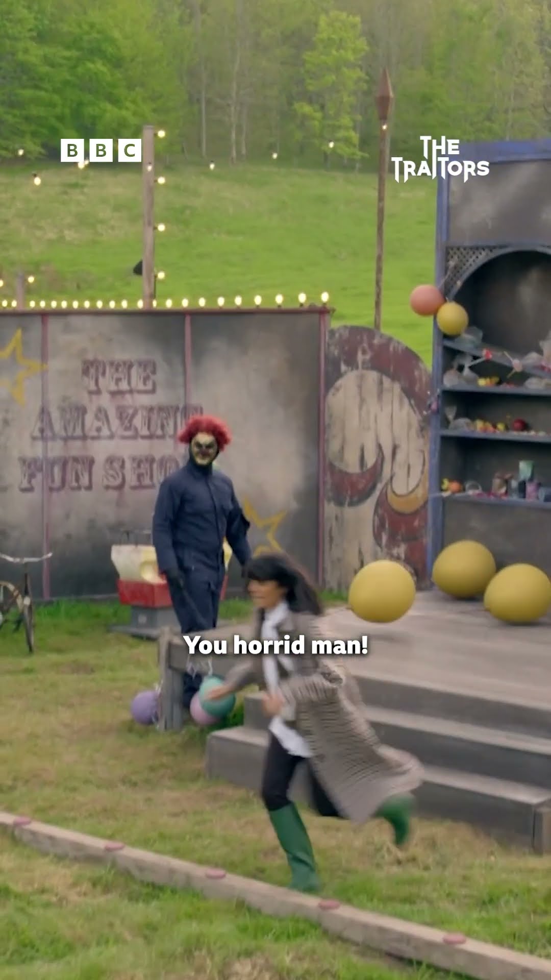 Horror clown chases Claudia Winkleman - BBC