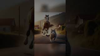 Cat Is Chased By Horse