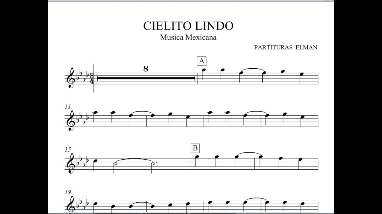 Cielito Lindo - Partitura para Saxo, Trompeta, Violin, Guitarra, etc - YouT...