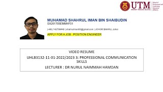 VIDEO RESUME_ UHLB3132-11-01-2022/2023 3: PROFESSIONAL COMMUNICATION SKILLS