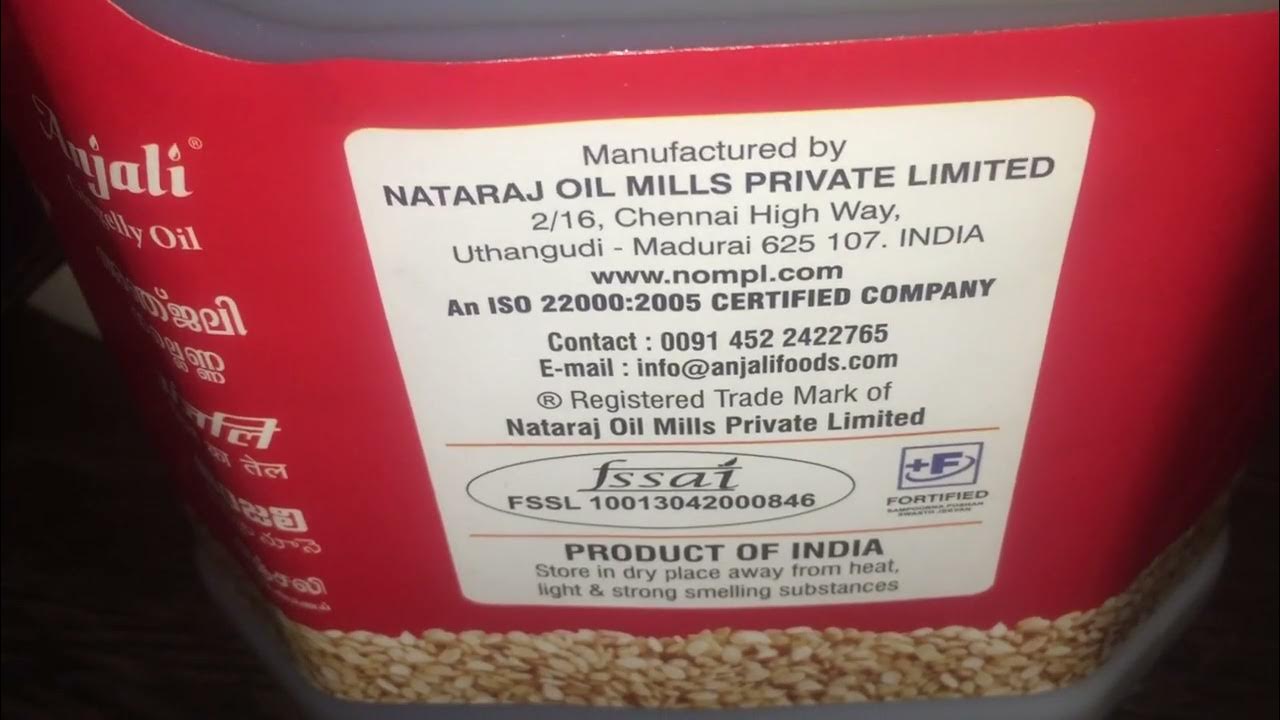 Anjali Cold Pressed Gingelly/Sesame Oil 5 Litre Can Looks YouTube
