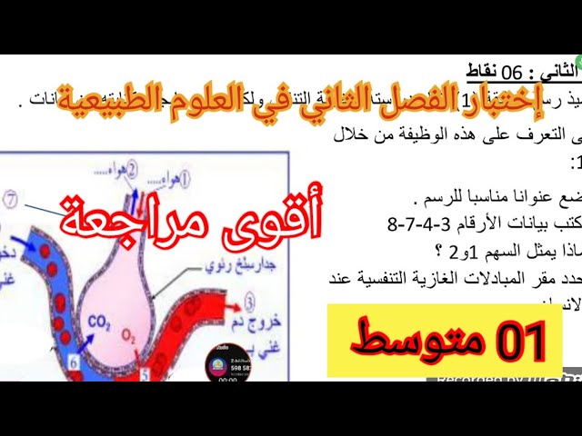إختبار الفصل الثاني في العلوم الطبيعية السنة الأولى متوسط