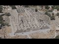 D-Log M. Didim, Turkey. Drone flight over Apollo Temple details at Didyma, view of column fluting...