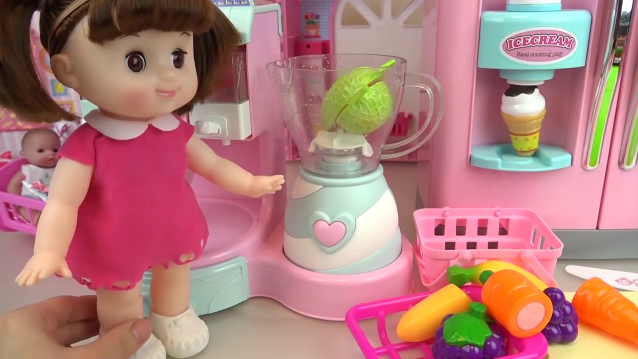 Fruit Ice cream shaker and Baby doll refrigerator toys play YouTube