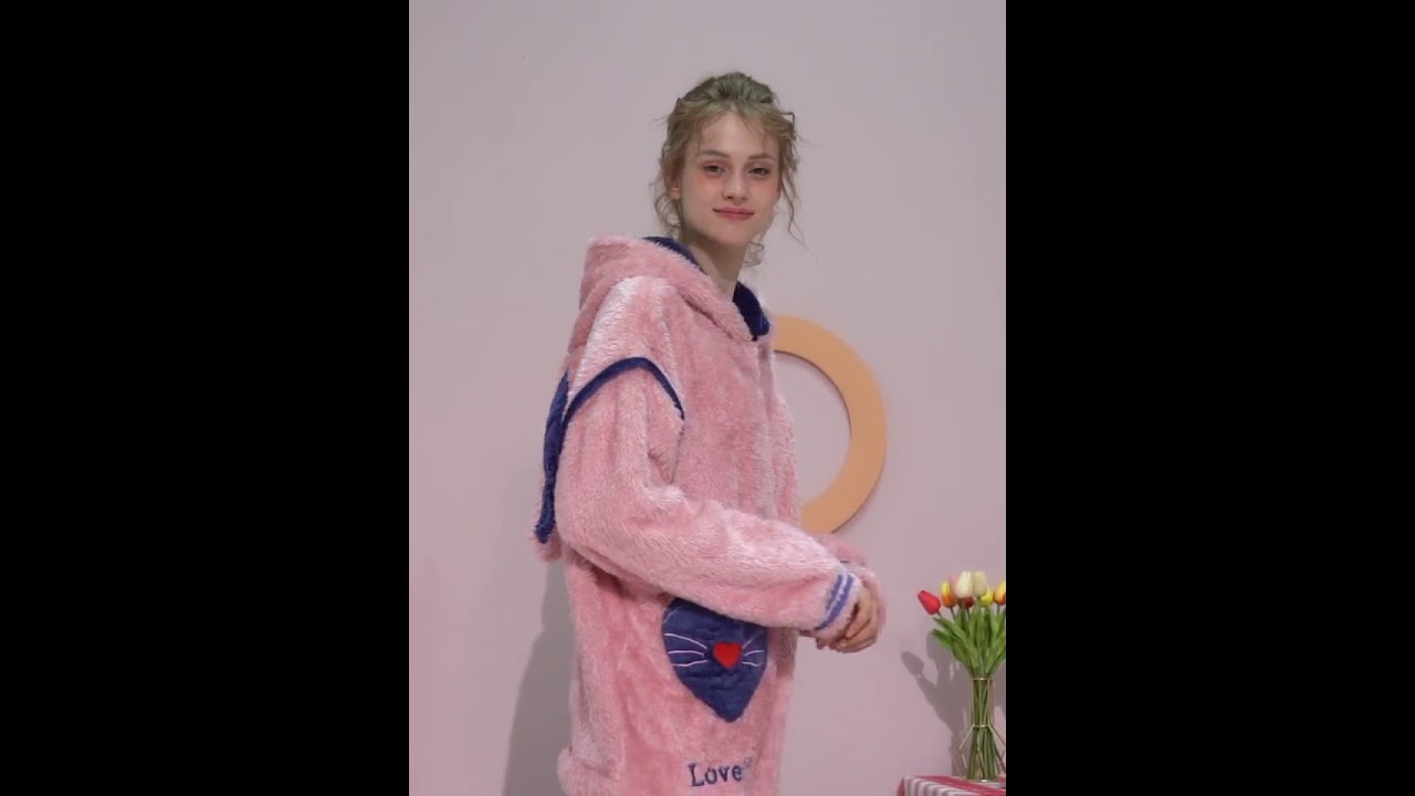 Pink Rabbit Ears Flannel Onesie Pajama