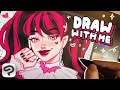 ♡ draw with me 🦇 draculaura // KAMVAS 13 REVIEW