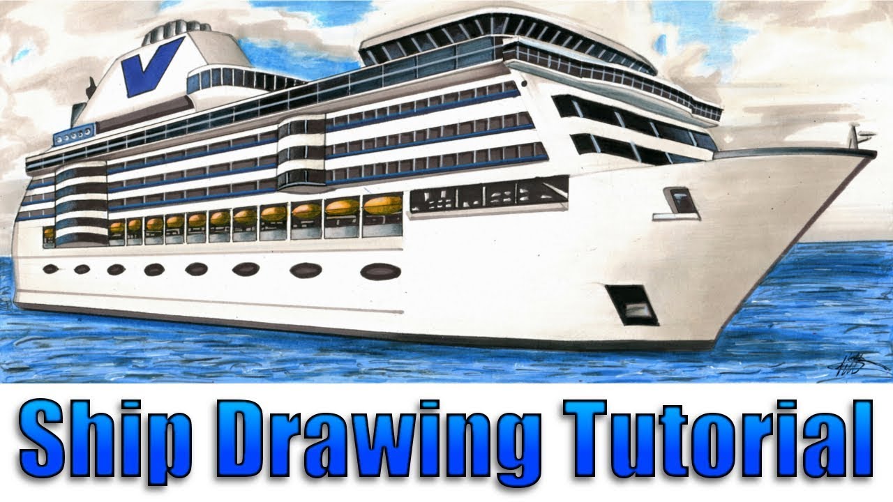 line drawing of cruise ship