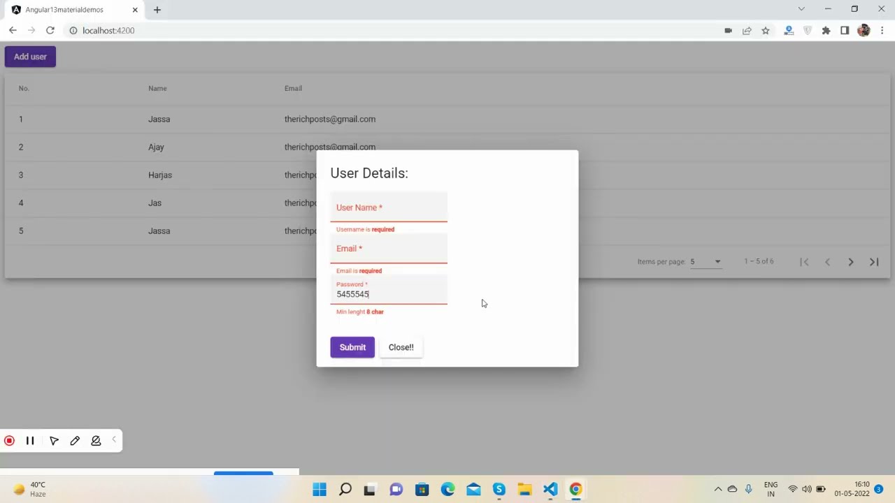 Angular Material Min Length Validation Message Working Demo