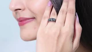 1.75 CT Genuine Black Onyx Flower Cluster Engagement Ring