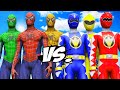 Spider-Man, Green Spiderman, Yellow Spiderman VS Red Ranger, Blue Ranger, Yellow Ranger