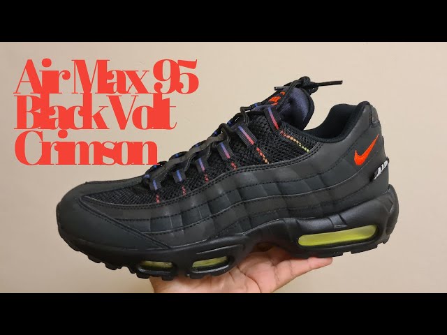 スニーカー Nike Air Max 95 Black Reflective Volt NIKE AIR MAX 95 BLACK VOLT CRIMSON UNBOXING AND ON FOOT