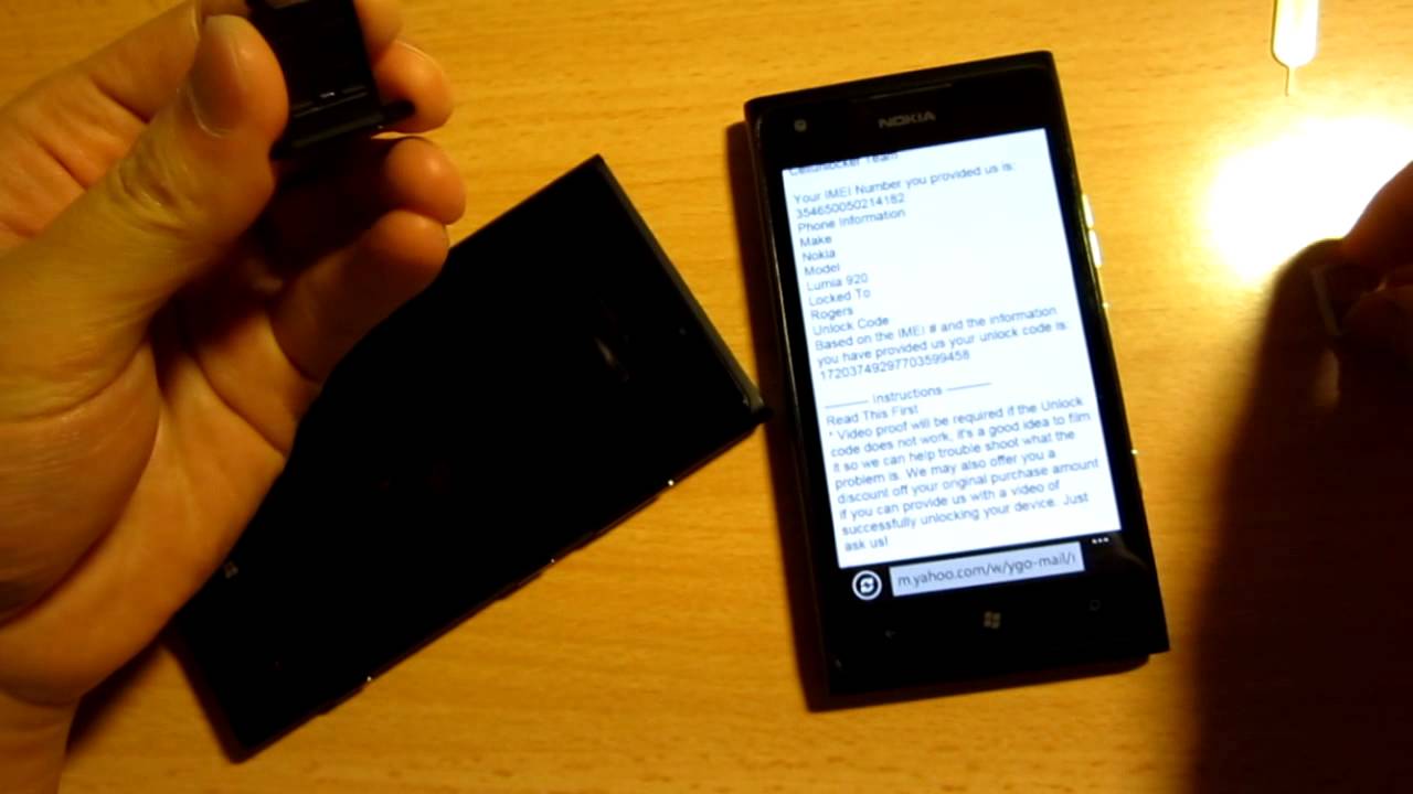 Successfully unlocked Nokia Lumia 920 (Rogers) using code from [