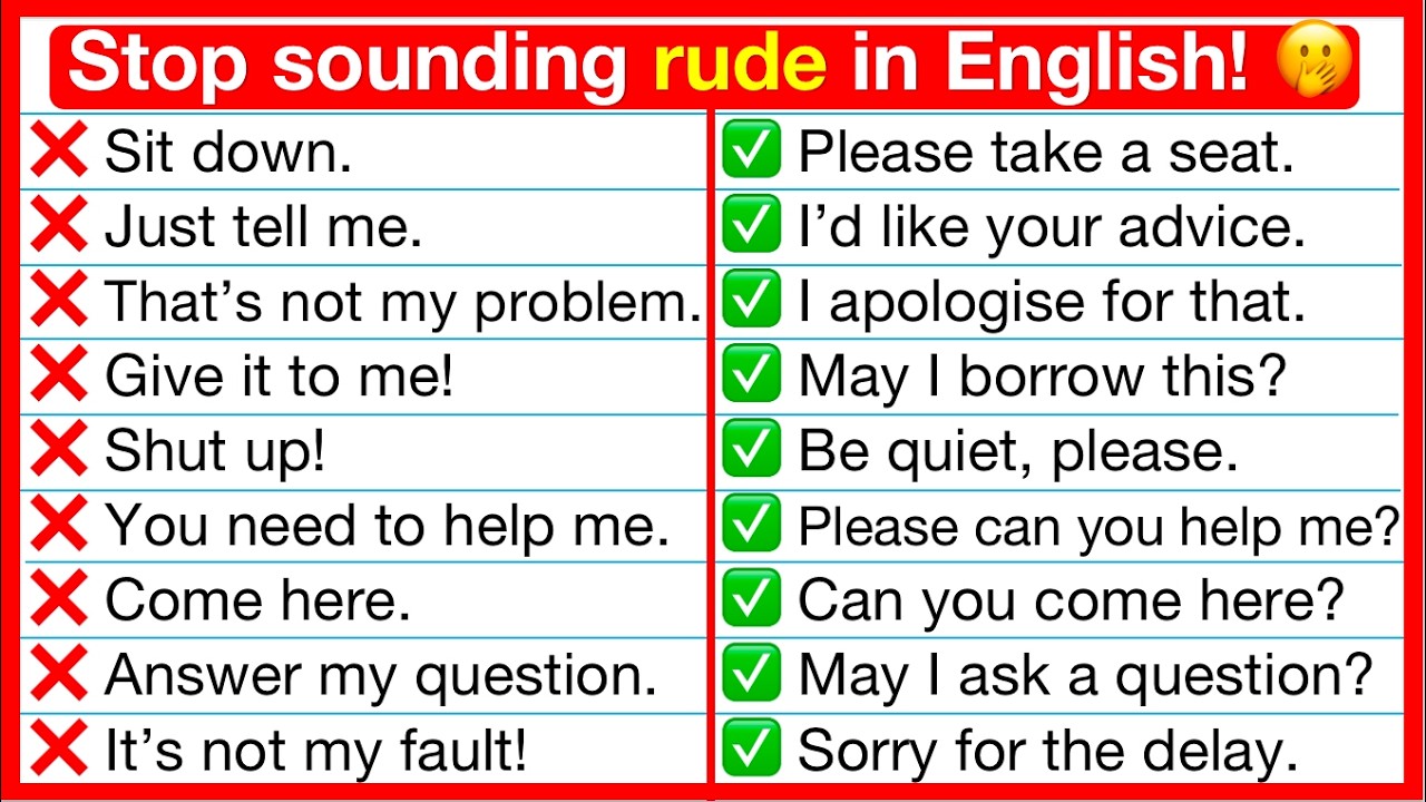Rude vs Polite Learn how to be polite in English | Stop sounding rude ...