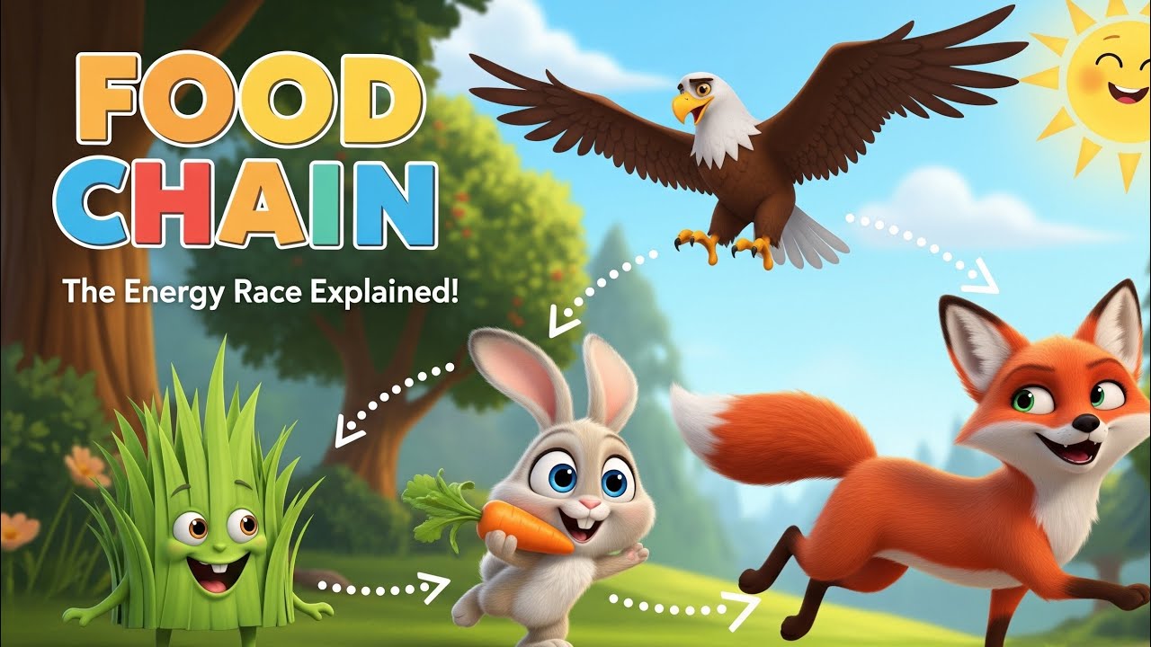 What is a Food Chain? ☀️🌿🐛🐸🦅 Producers, Consumers & Decomposers | Energy Race Explained for Kids!