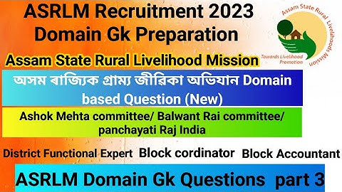 Domain Based GK for ASRLM Exam/ASLRM Domain Based Question/Block Coordinator Exam Questions/ASLRM/