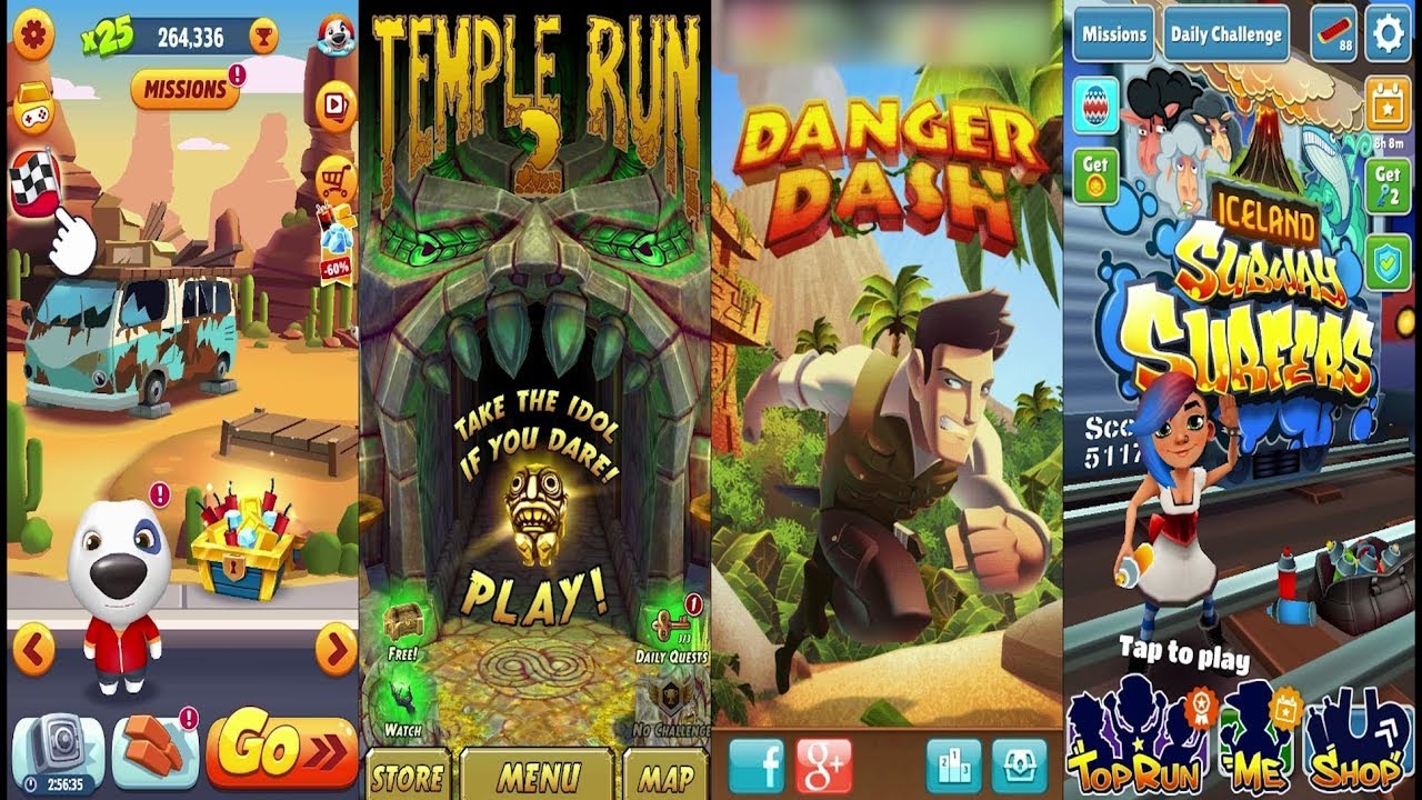 Talking Tom Gold Run Vs Temple Run 2 Sky Summit Vs Danger Dash Vs Subway Surfers Iceland Gameplay