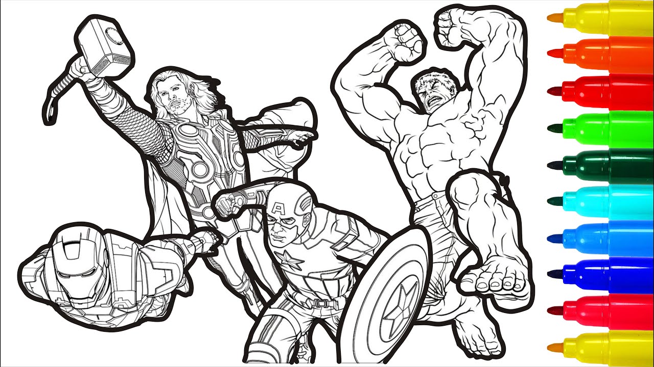 Coloriages Avengers : Iron Man, Captain America, Hulk, Spiderman