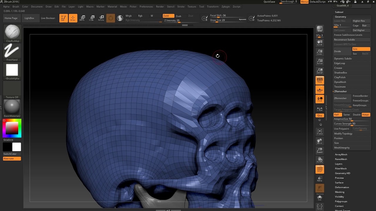 how to reduce subdivisions in zbrush