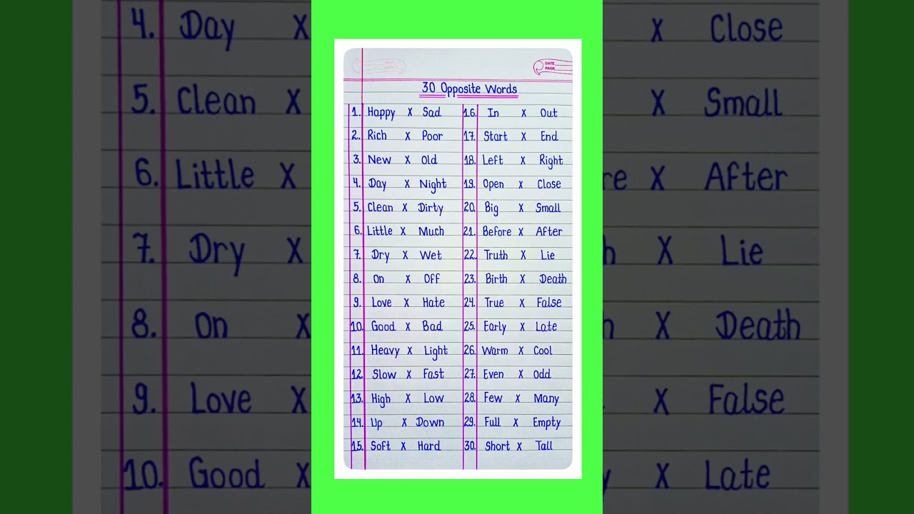 30 Opposite Words In English L Antonyms