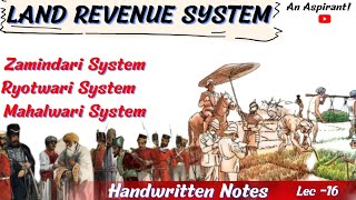 Land Revenue Systems--The Zamindari,Ryotwari,Mahalwari || Modern History || Lec.16 || An Aspirant !