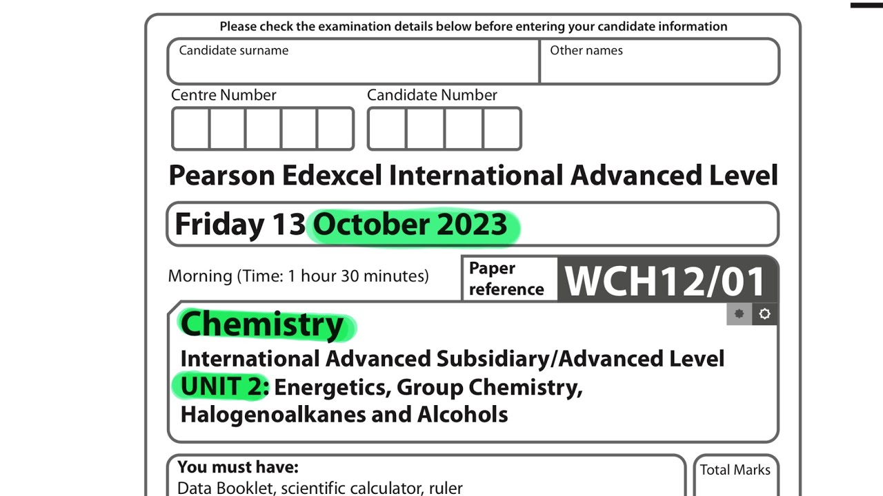 A level | chemistry | Unit 2 | October 2023 | Pearson Edexcel