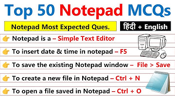 Top 50 Notepad MCQ Questions and Answers | Computer mcq for competitive exams