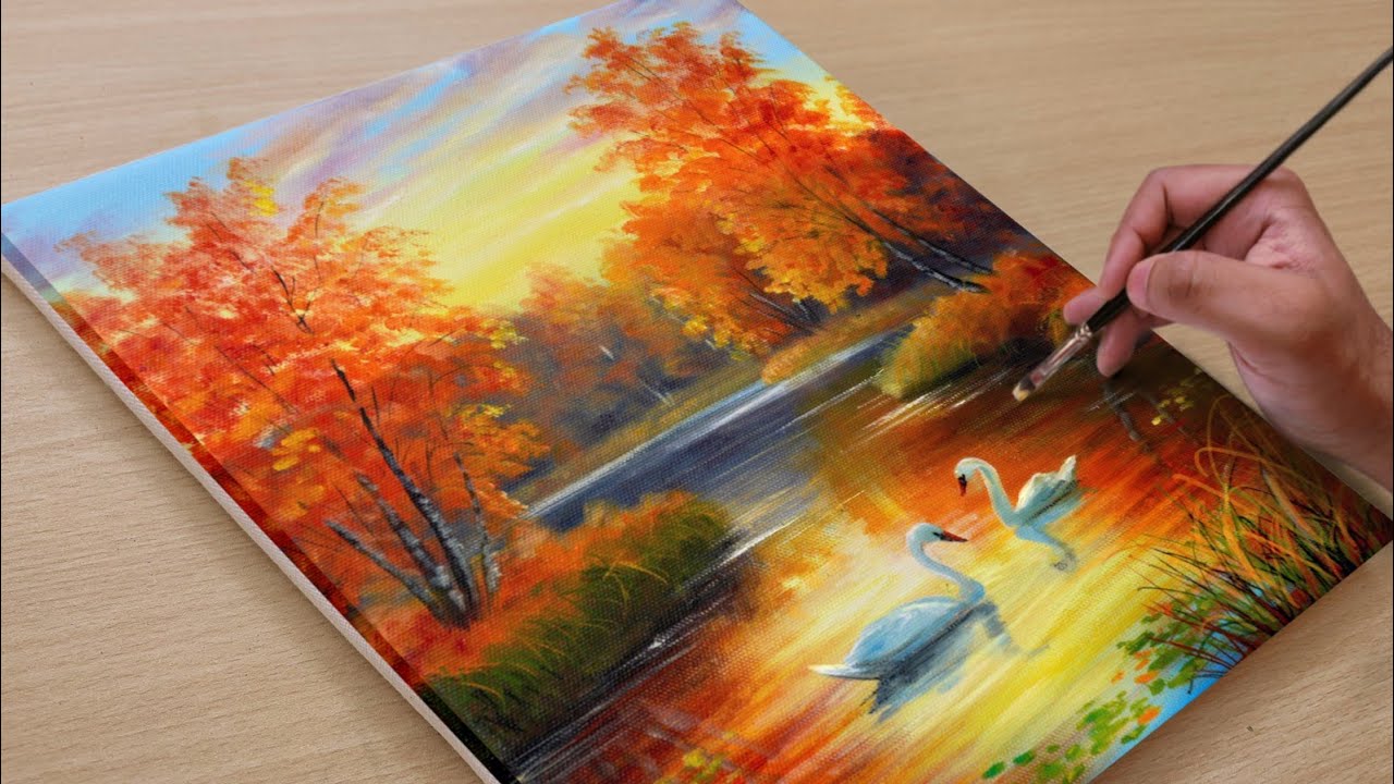 How to Draw Autumn Scenary / Acrylic Painting / STEP BY STEP 