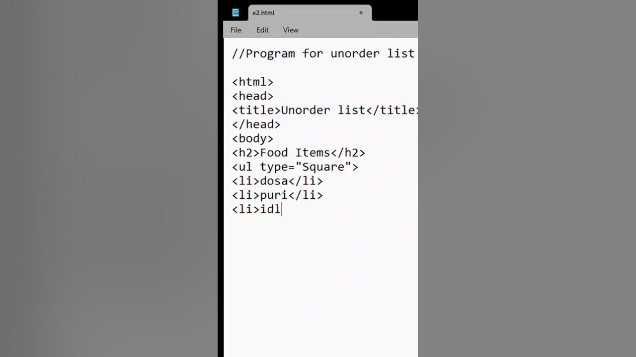 Unordered List Program Using HTML || Full Video with output is on ...