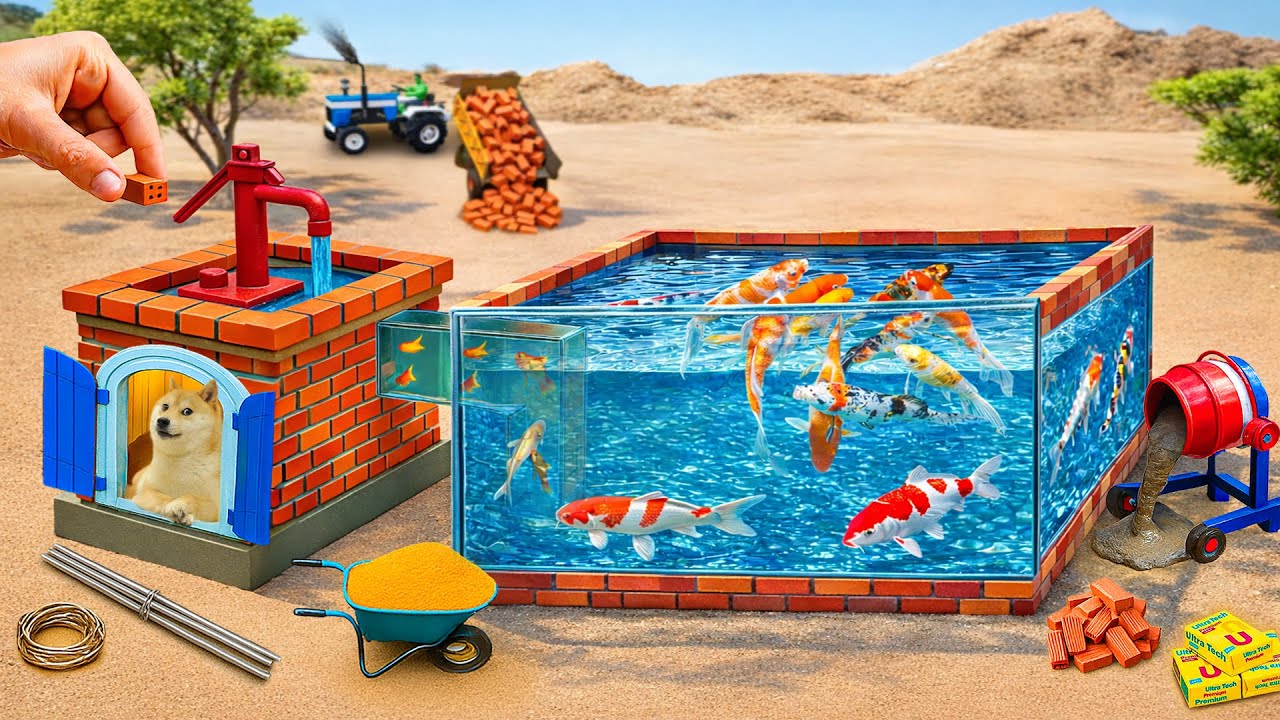 DIY Construction Science Project - Building a Modern Pool Tank Fireproof Pet House With Brick
