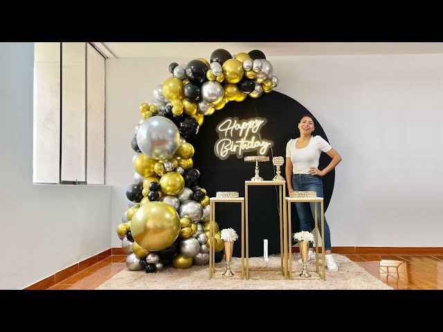 Como hacer un Arco de Globos - Con fondo circular negro - Decoracion  cumpleaños 