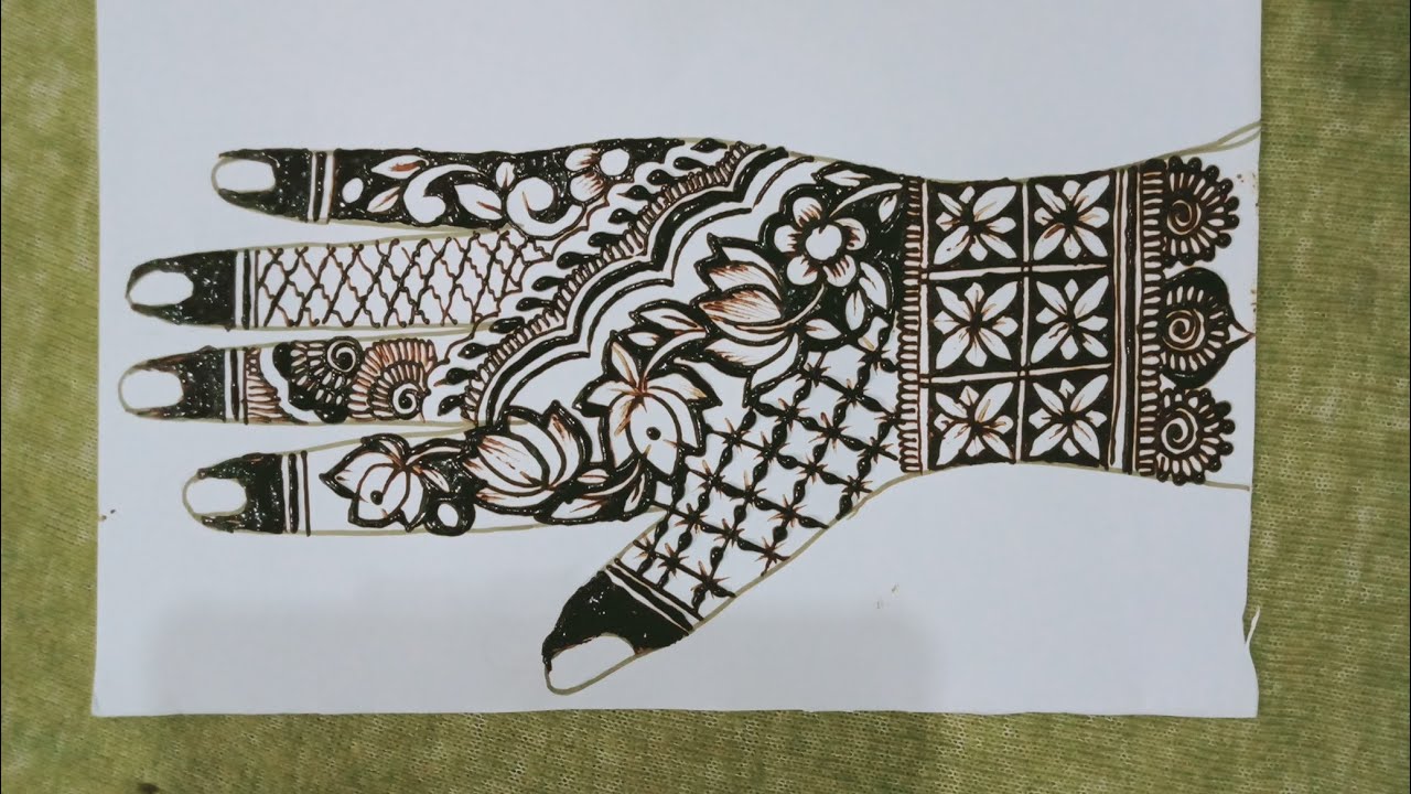 Easy mehndi drawing on paper | Full hand mehndi design | Easy mehndi design  - YouTube