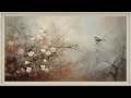 Springtime flowers and bird impressionist oil painting  framed art screensaver for tv