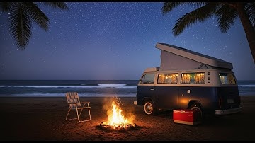 Campfire by the Sea Ambience | Crackling Fire, Ocean Waves, & Crickets Sounds