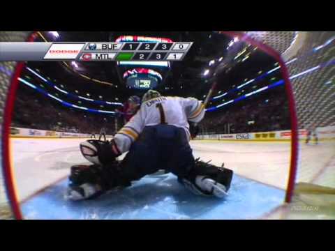 David Desharnais goal by backhand shot on Jhonas Enroth. Shootout. Canadiens vs. Sabres (2 - 3 SO) 2011-02-15 (commentaires de Martin McGuire et Dany DubÃ©)