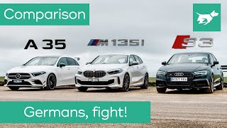 AMG A35 vs BMW M135i vs Audi S3 2020 comparison review