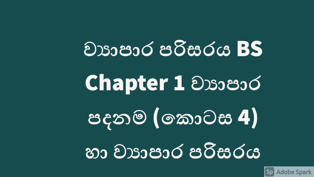 ව්‍යාපාර පරිසරය BS Chapter 1 ව්‍යාපාර පදනම ( කොටස 4) හා ව්‍යාපාර පරිසරය ...