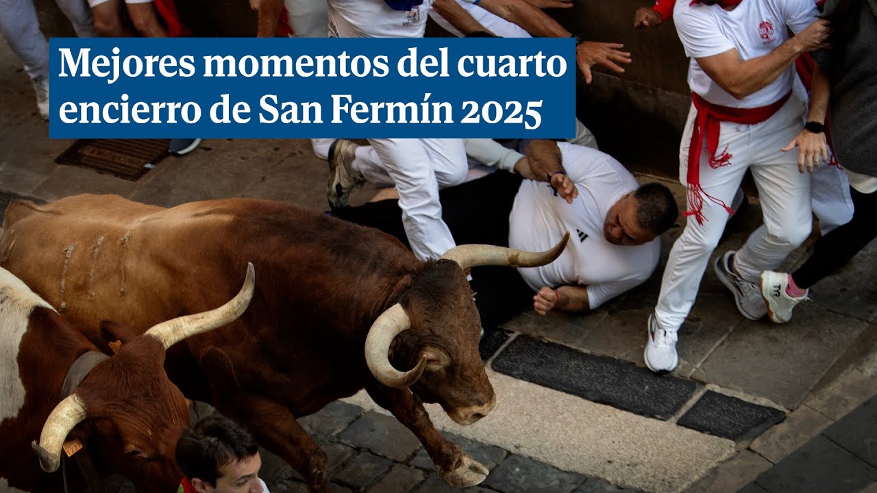 Vídeo de los mejores momentos del cuarto encierro de San Fermín 2025, hoy 10 de julio