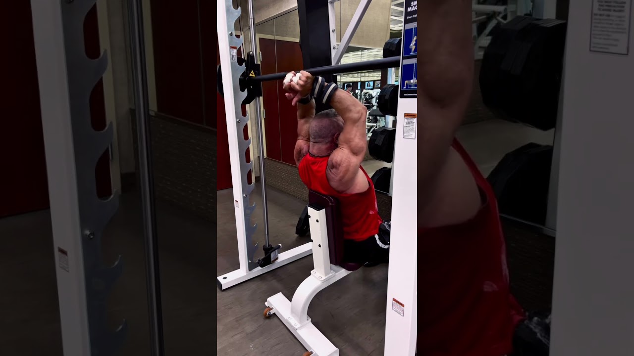 Over the head tricep extensions in the Smith machine are a very effective way to build your triceps