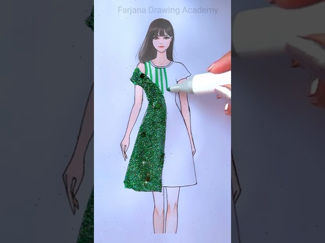 Do you like green dress ?  Beautiful dress with Glitter #SatisfyingCreativeArt class=